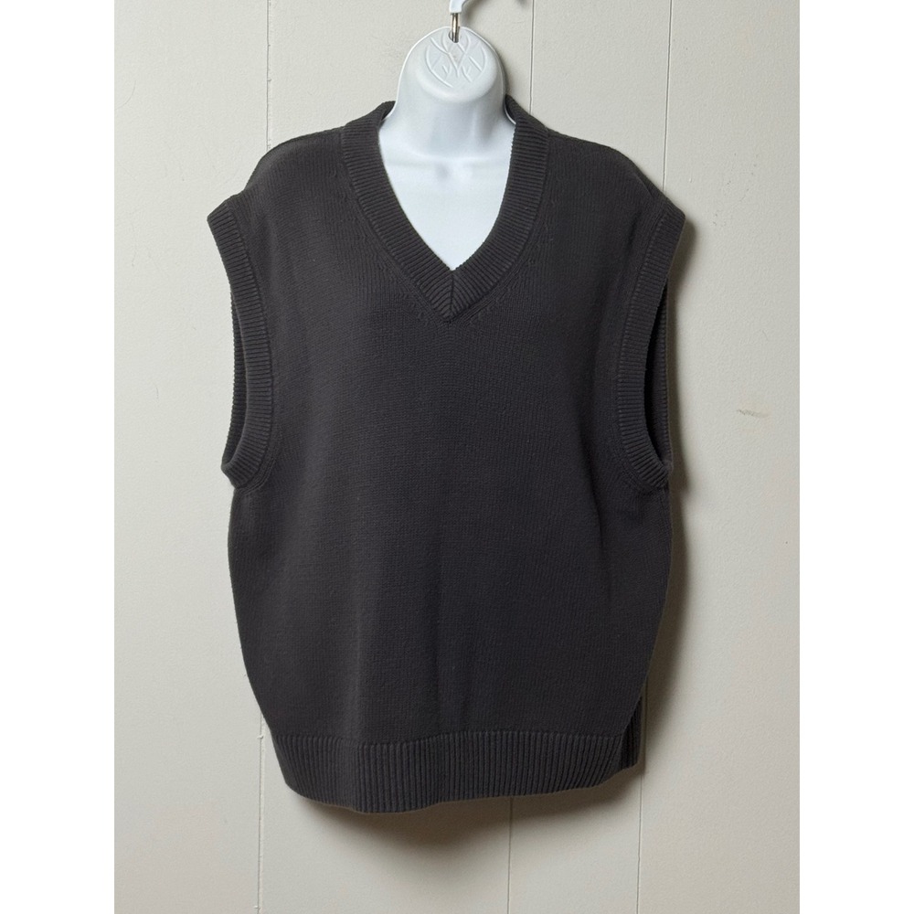 Abercrombie & Fitch Women Oversize V-Neck Sweater Vest Charcoal Grey Cotton Sz M